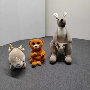 Beanie Babies Ty Orange Bear Kangaroo Plush Deer Plush Stuffed Toys Lot of 3